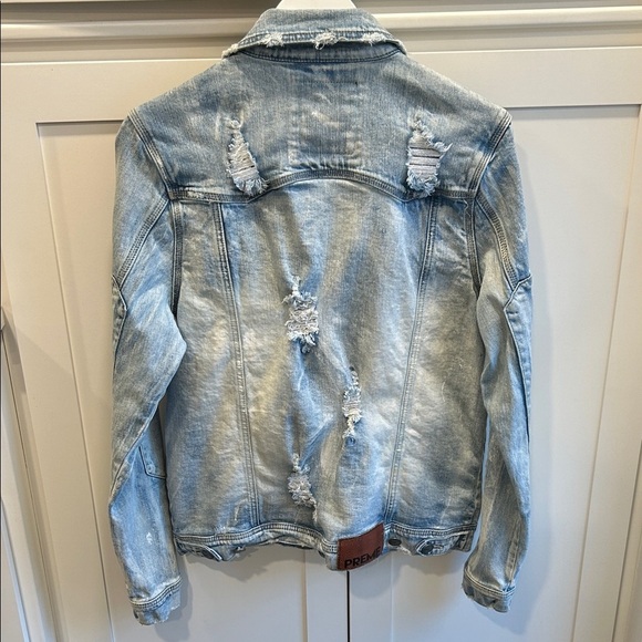 Preme Light Blue Distressed Whitewash Denim Jean Button Down Men’s Jacket Medium - Picture 4 of 16